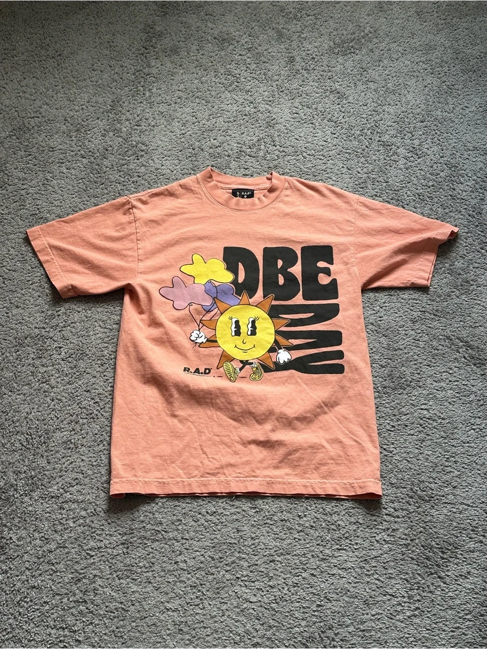 R.A.D x DBE collab 2022 Sun Graphic Logo Tee Crew Neck Short Sleeve Size S - Picture 1 of 6